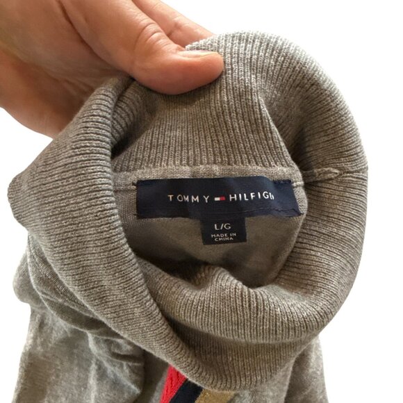 Tommy Hilfiger Gray Turtleneck Sweater Womens Large Stripe Knit Pullover - Picture 3 of 11